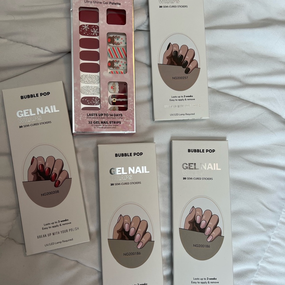 Gel Nail Wraps Set - Red, Pink, Black